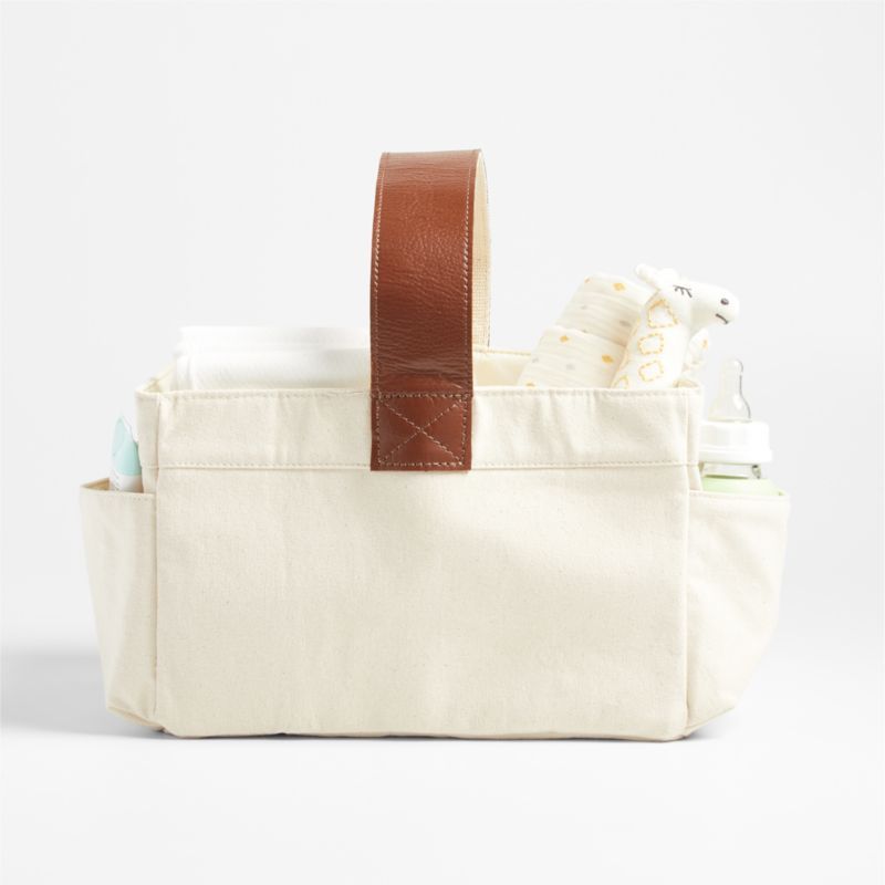 Canvas Diaper Caddy Organizer with Brown Leather Handle + Reviews | Crate & Kids | Crate & Barrel