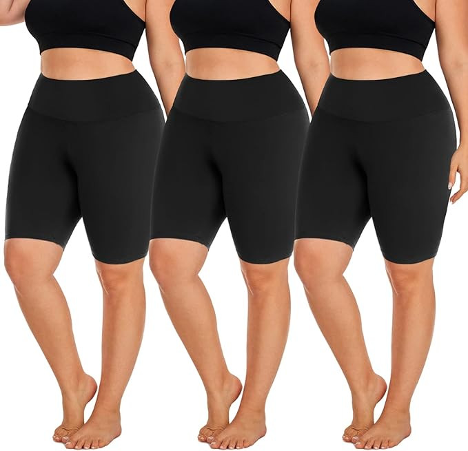 Hi Clasmix 3 Pack Plus Size Biker Shorts for Women(1X-4X)-High Waisted Non-See Through Workout Su... | Amazon (US)