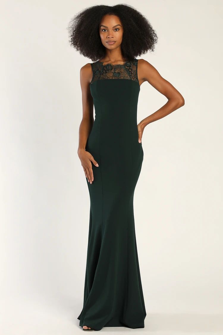 True Passion Emerald Green Lace V-Back Mermaid Maxi Dress | Lulus (US)
