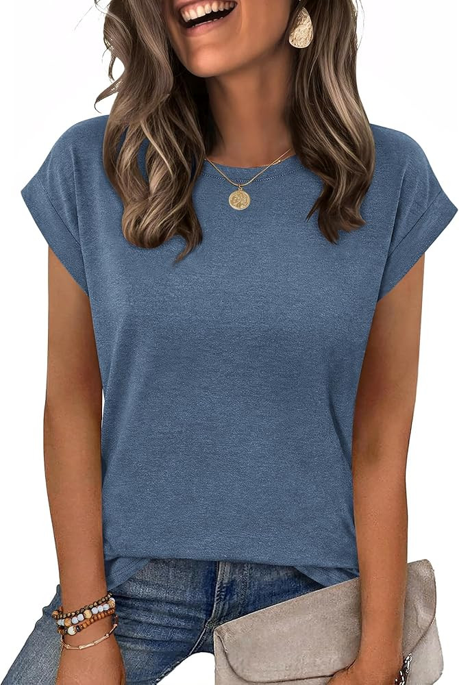 Zeagoo Womens Tops Summer Casual Cap Sleeve Tshirts Shirts Business Dressy Spring Fashion Outfits... | Amazon (US)