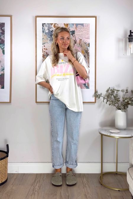 graphic tee inspo 
just seen this exact one is sold out so I can’t link it, but it’s called “ASOS DESIGN boyfriend fit t-shirt with ibiza graphic in washed cream” if you want to keep an eye on any restocks! Wearing size small
I’ve linked lots of cute similar tees below Wearing w25l29 in the jeans 🤍

#LTKeurope #LTKSeasonal