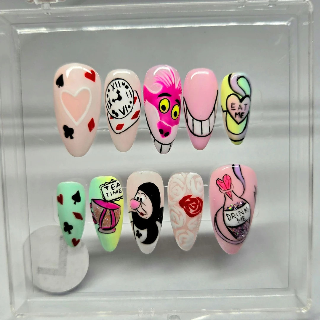 Alice in Wonderland (tea Party Press Ons ) Disney / Cheshire Cat - Etsy | Etsy (US)