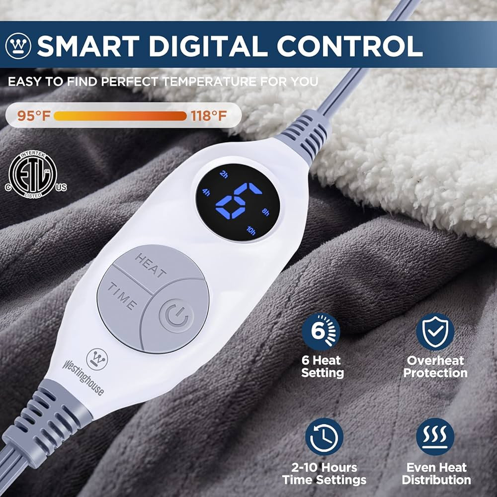 Westinghouse Heated Throw Blanket, Electric Blanket Throw with 6 Heating Levels and 2-10 Hours Ti... | Amazon (US)