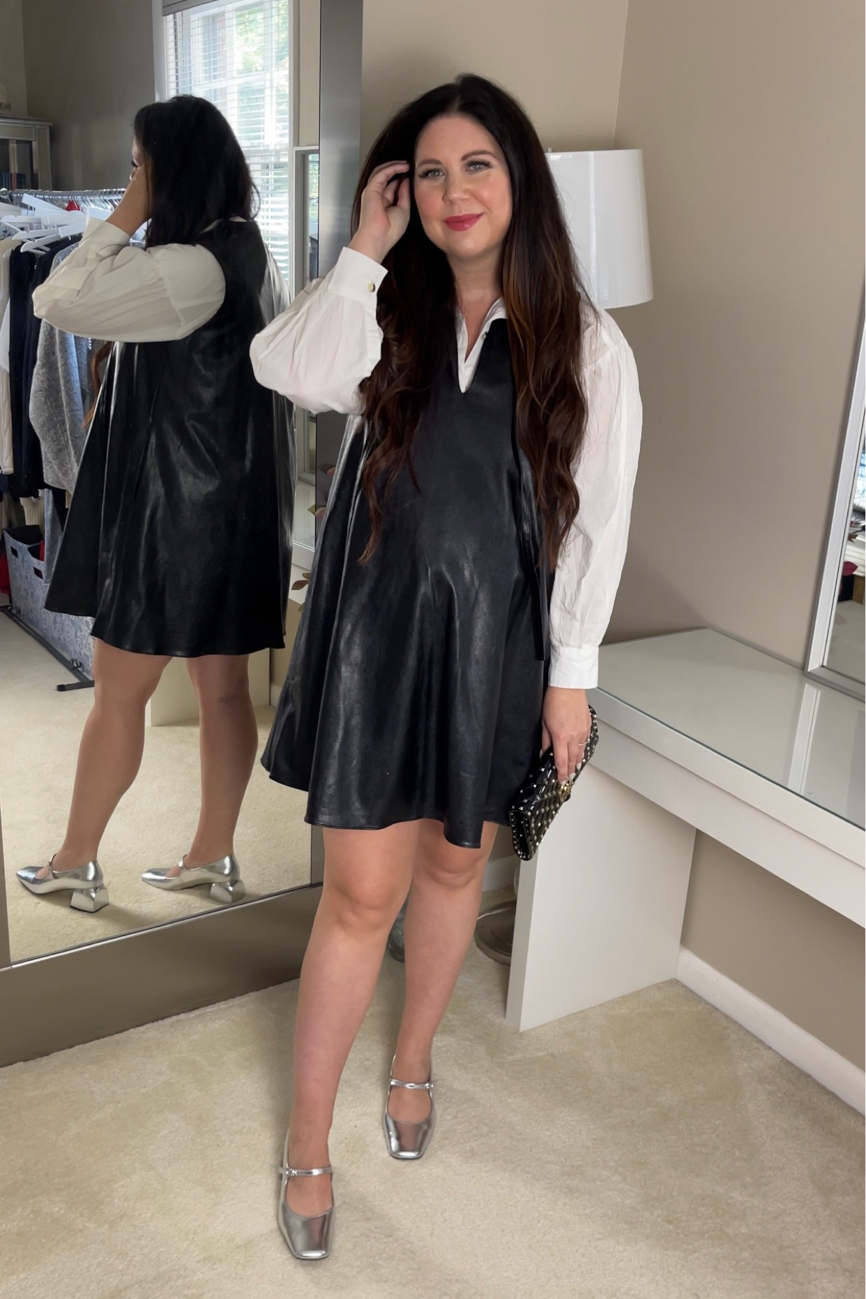 aqua faux leather dress Fauber Faux Leather Mini Dress for Women in Black, Size: 4, by LoveShackFancy main image 1