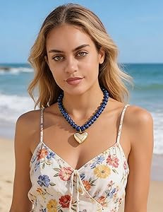 WOWORAMA Chunky Heart Necklaces for Women Colorful Resin Beaded Choker Necklace Gold Puffy Heart ... | Amazon (US)