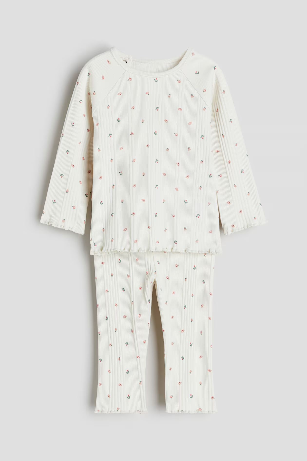 2-teiliges Set mit Waffelstruktur - Cremefarben/Geblümt - Kids | H&M AT | H&M (DE, AT, CH, DK, NL, NO, FI)