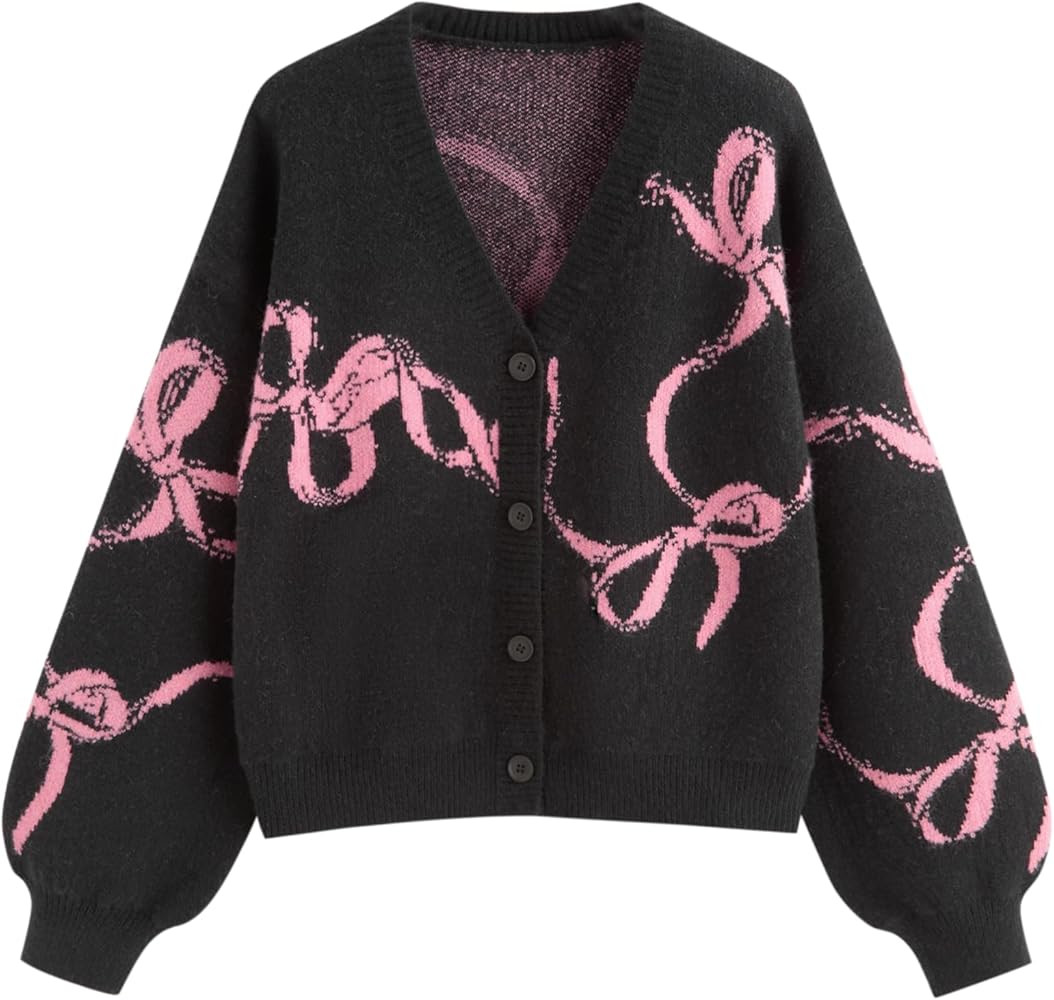 CIDER Fall Cardigan Sweaters for Women Trendy Bow Cardigan Long Sleeve Open Front Button Down Swe... | Amazon (US)
