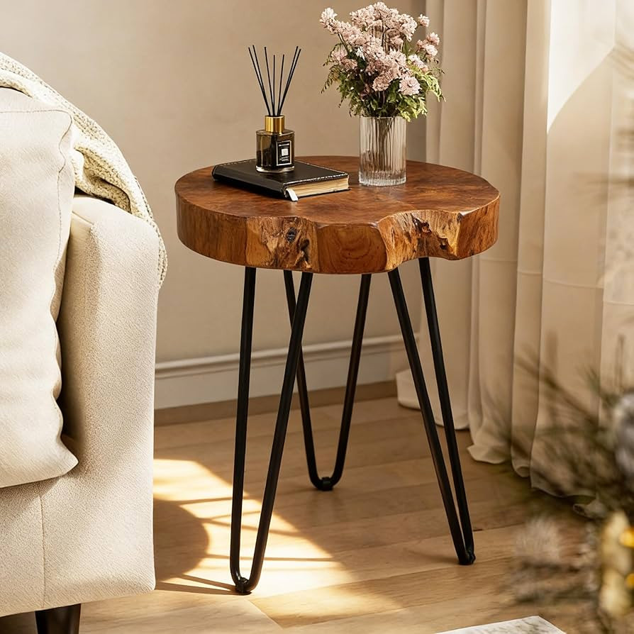 DUHOME Live Edge Side Table, 15.8" H Farmhouse Accent Table with Natural Rounded Solid Wood Slab ... | Amazon (US)
