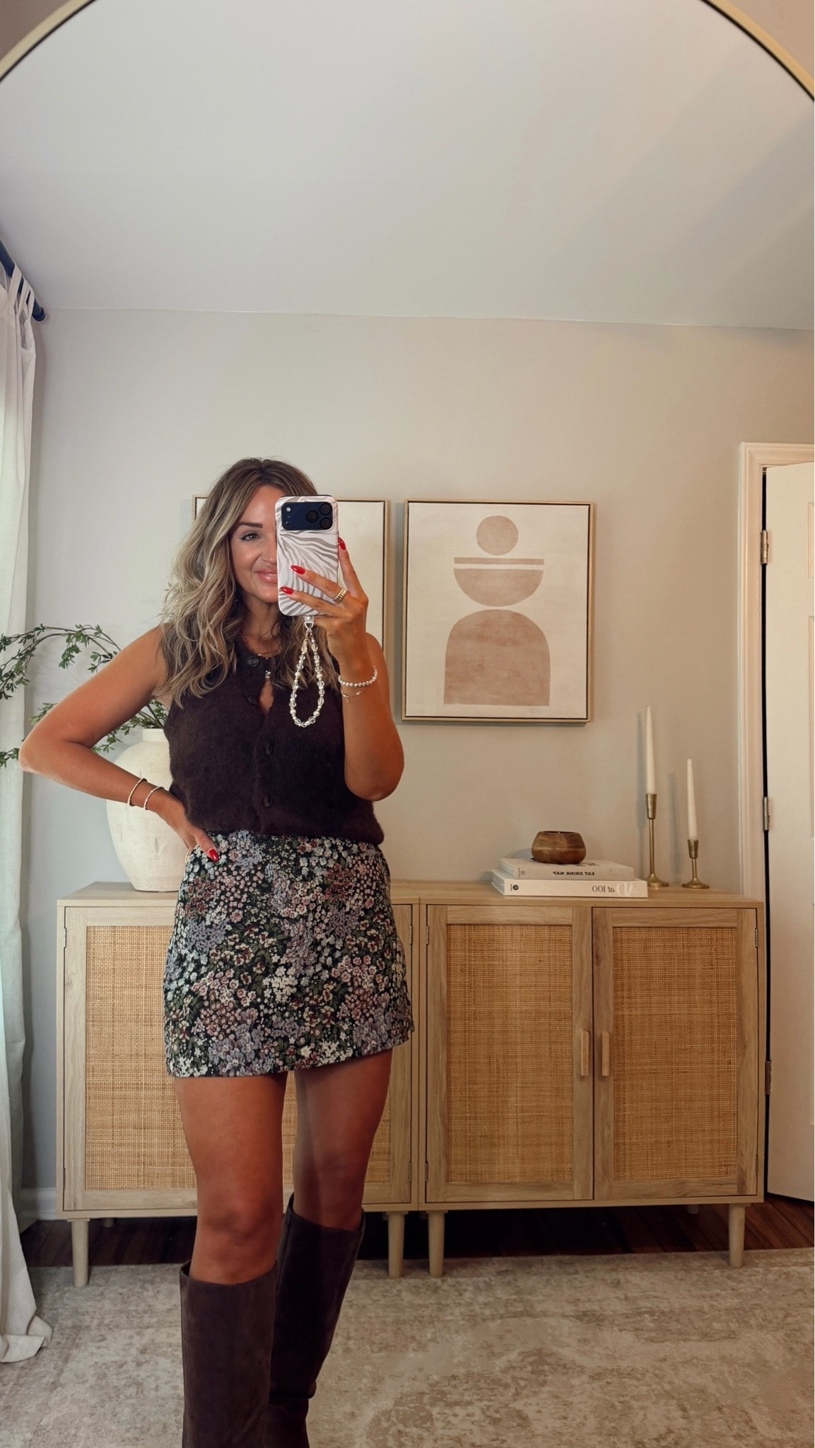 fall outfit idea 🍂🤎 this sweater vest is soo soft!! love this skirt, also has a matching jacket! so chic for fall! @Walmart boots are vici and code LEANN35 works for 35% off! walmart fashion

#LTKootd