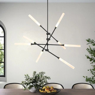 6/8-Light Mid-Century Modern Linear Sputnik LED Chandelier Tiered Pendant with Cylinder Frosted Acrylic Shade | Bed Bath & Beyond