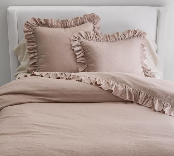 Belgian Flax Linen Fringe Ruffle Duvet Cover | Pottery Barn (US)