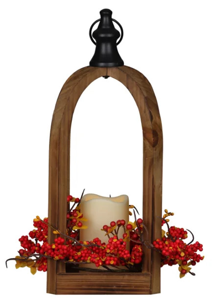 Way to Celebrate 16inch Harvest Artificial Maple Leaves and Berries Lantern with Flameless LED Ca... | Walmart (US)