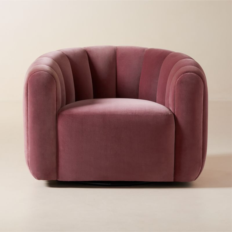 Fitz Channeled Rose Velvet Swivel Chair | CB2