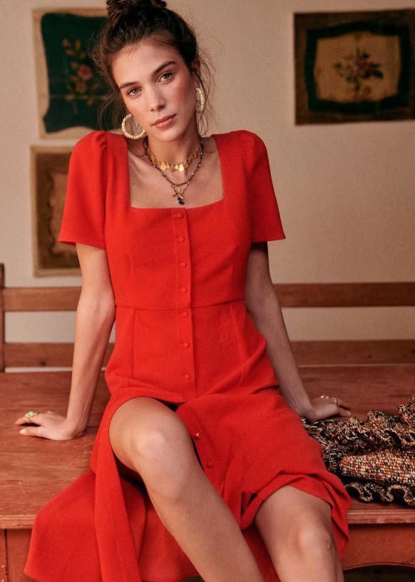 Victoria Dress - Coral - Recycled polyester - Sézane | Sezane Paris