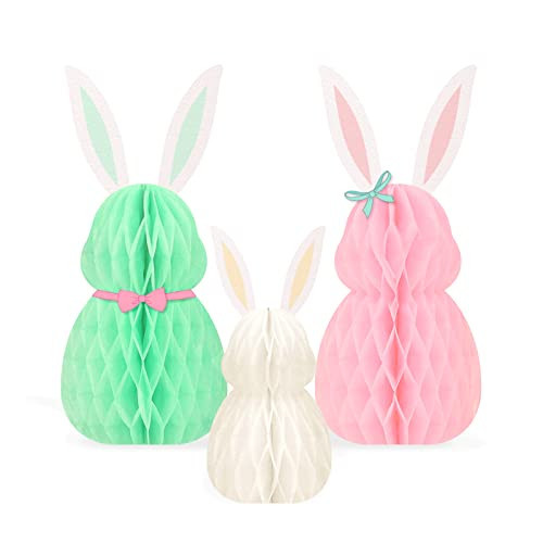 NICROLANDEE Easter Decorations - 3Pcs Mini Easter Bunny Family Honeycomb DIY Table Centerpiece Set for Spring Easter Decors, Birthday, Bunny Themed Party, Garden Party, Egg Hunt Supplies | Amazon (US)