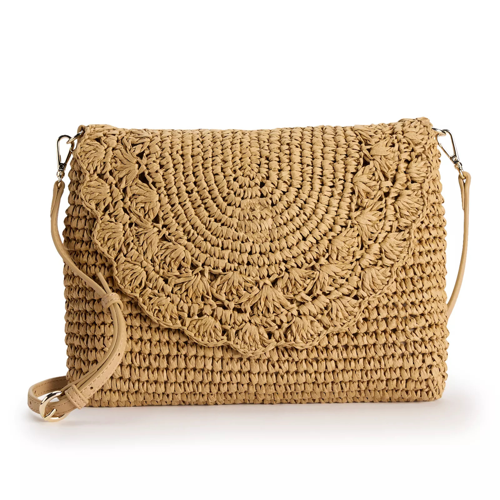 LC Lauren Conrad Candace Scallop Flap Crochet Crossbody Bag, Dark Natural Brown | Kohl's