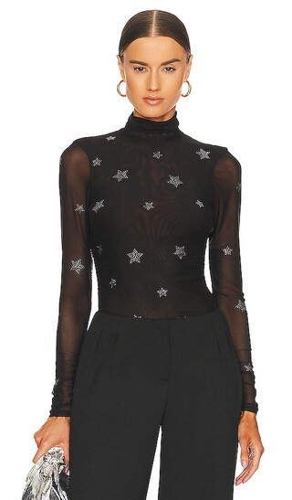Star Shirred Mesh Turtleneck in Black | Revolve Clothing (Global)