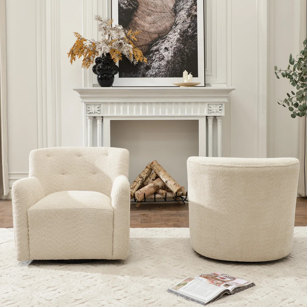 Fae 32.5" Wide Chenille Upholstered Swivel Accent Armchair (Set of 2) | Wayfair North America