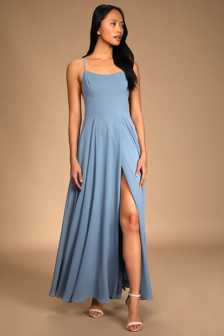 Dreamy Romance Slate Blue Backless Maxi Dress | Lulus