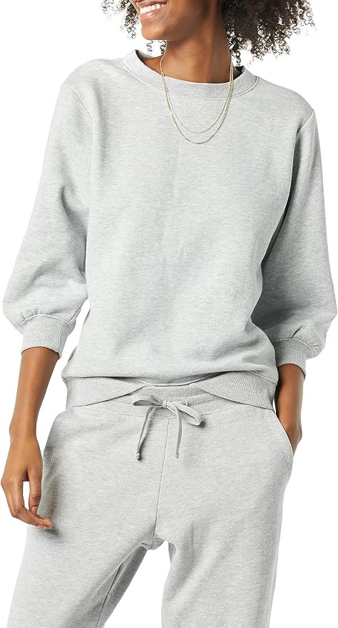 Amazon Essentials Women's French Terry Fleece Crewneck Sweatshirt with Sleeve Detail, Three Quart... | Amazon (US)