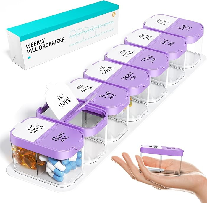 Odaro Extra Large Weekly Pill Organizer 2 Times A Day, Pill Box 7 Day Am Pm to Hold Daily Medicin... | Amazon (US)