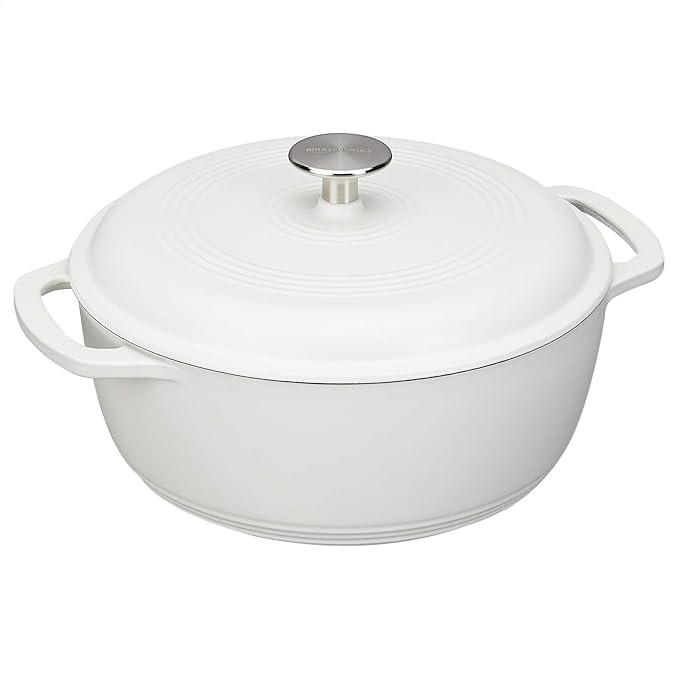 Amazon Basics Enameled Cast Iron Covered Round Dutch Oven, 7.3-Quart, Matte White | Amazon (US)