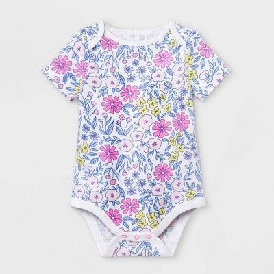 Baby Girls&#39; Floral Short Sleeve Bodysuit - Cat &#38; Jack&#8482; Pink 3-6M | Target