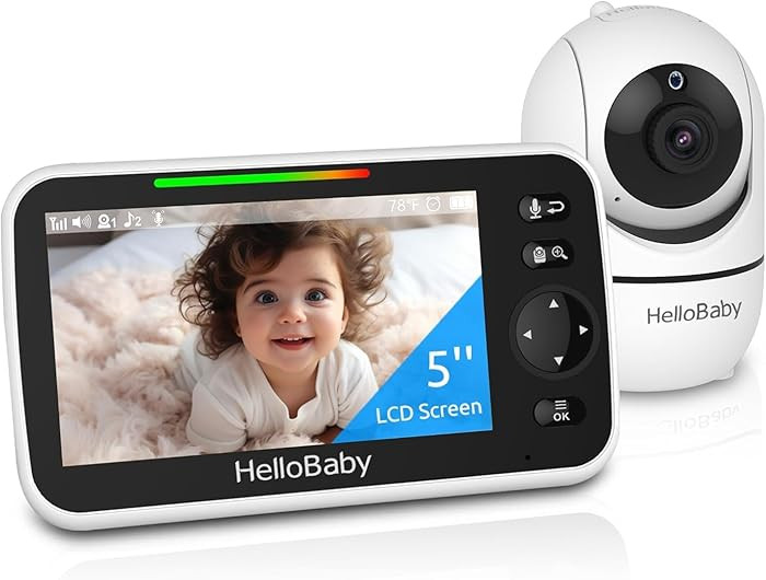HelloBaby No WiFi Baby Monitor 5" Screen 30-Hour Battery Pan-Tilt-Zoom Video Upgrade with Camera ... | Amazon (US)
