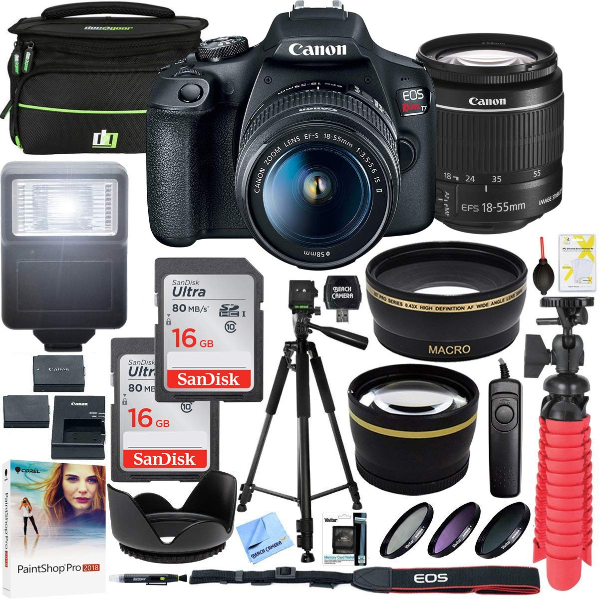 Canon EOS Rebel T7 DSLR Camera with EF-S 18-55mm f/3.5-5.6 is II Lens Plus Double Battery Tripod Cleaning Kit and Deco Gear Deluxe Case Accessory Bundle | Amazon (US)