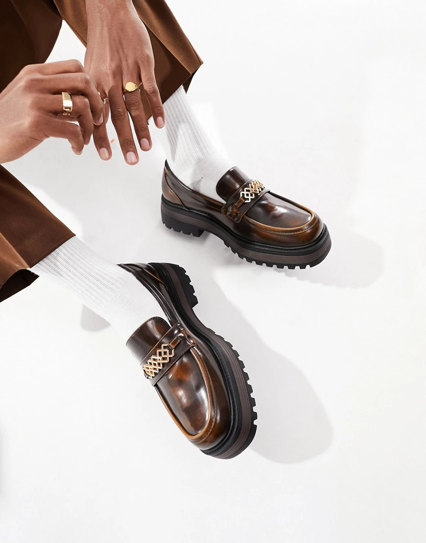ASOS DESIGN chunky brown loafers in faux leather | ASOS (Global)