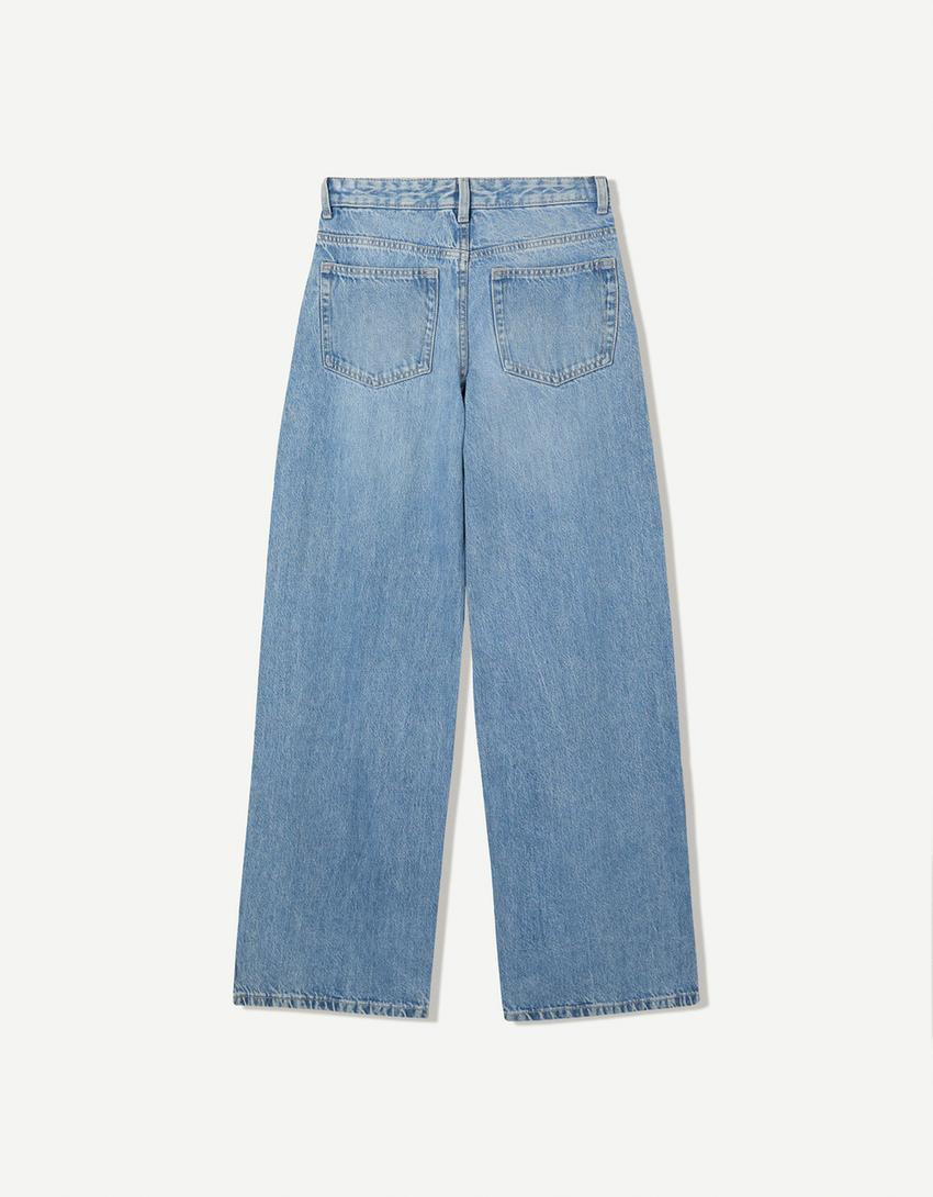 Wide-leg jeans with crossover waist - Trousers - Women | Bershka GB