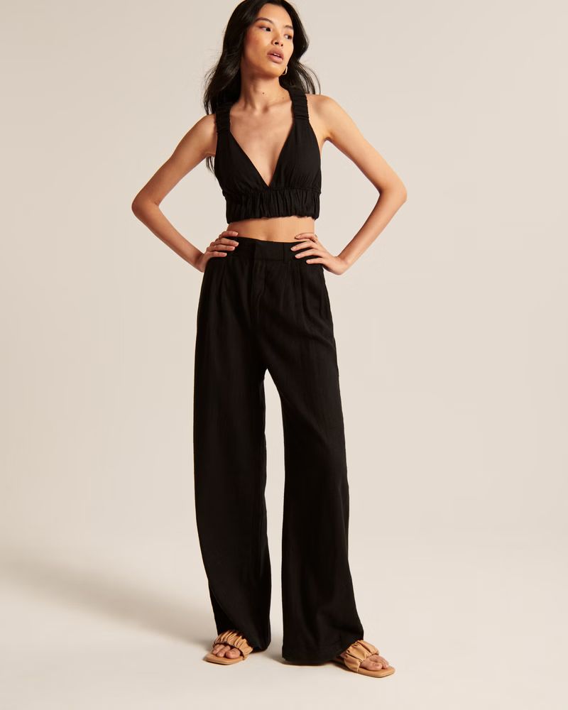 Tailored Linen-Blend Wide Leg Pants | Abercrombie & Fitch (US)