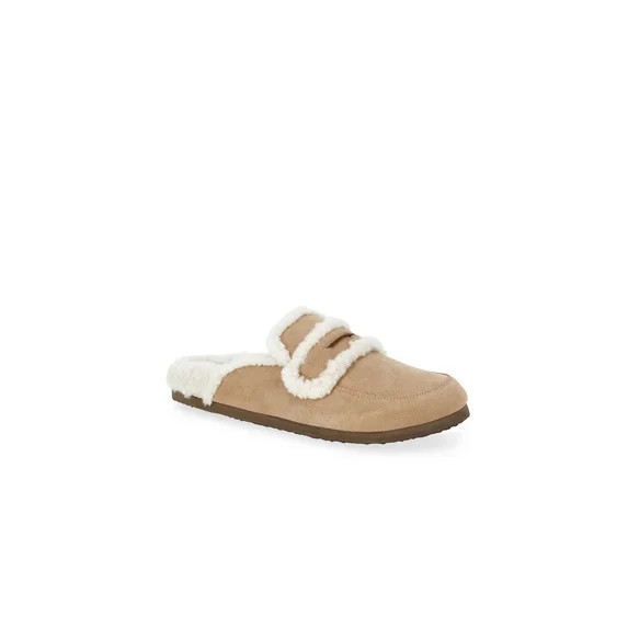 Time and Tru Women's Faux Shearling Slide On Loafers | Walmart (US)