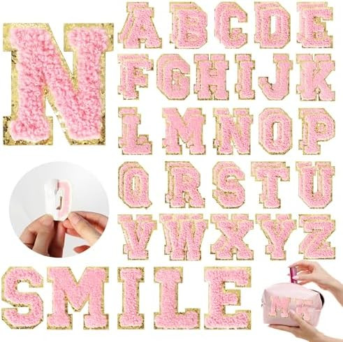Chenille Letters Patches Self-Adhesive for Clothing: NICEVINYL 52pcs Pink Preppy Varsity Self Adh... | Amazon (US)