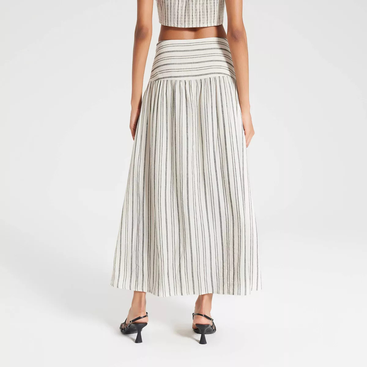 Women's Pleated Curved Yoke Maxi A-Line Skirt - A New Day™ Black/Cream/White Striped 6 | Target