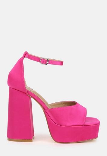 Missguided - Hot Pink Extreme Platform Satin Heeled Sandals | Missguided (UK & IE)
