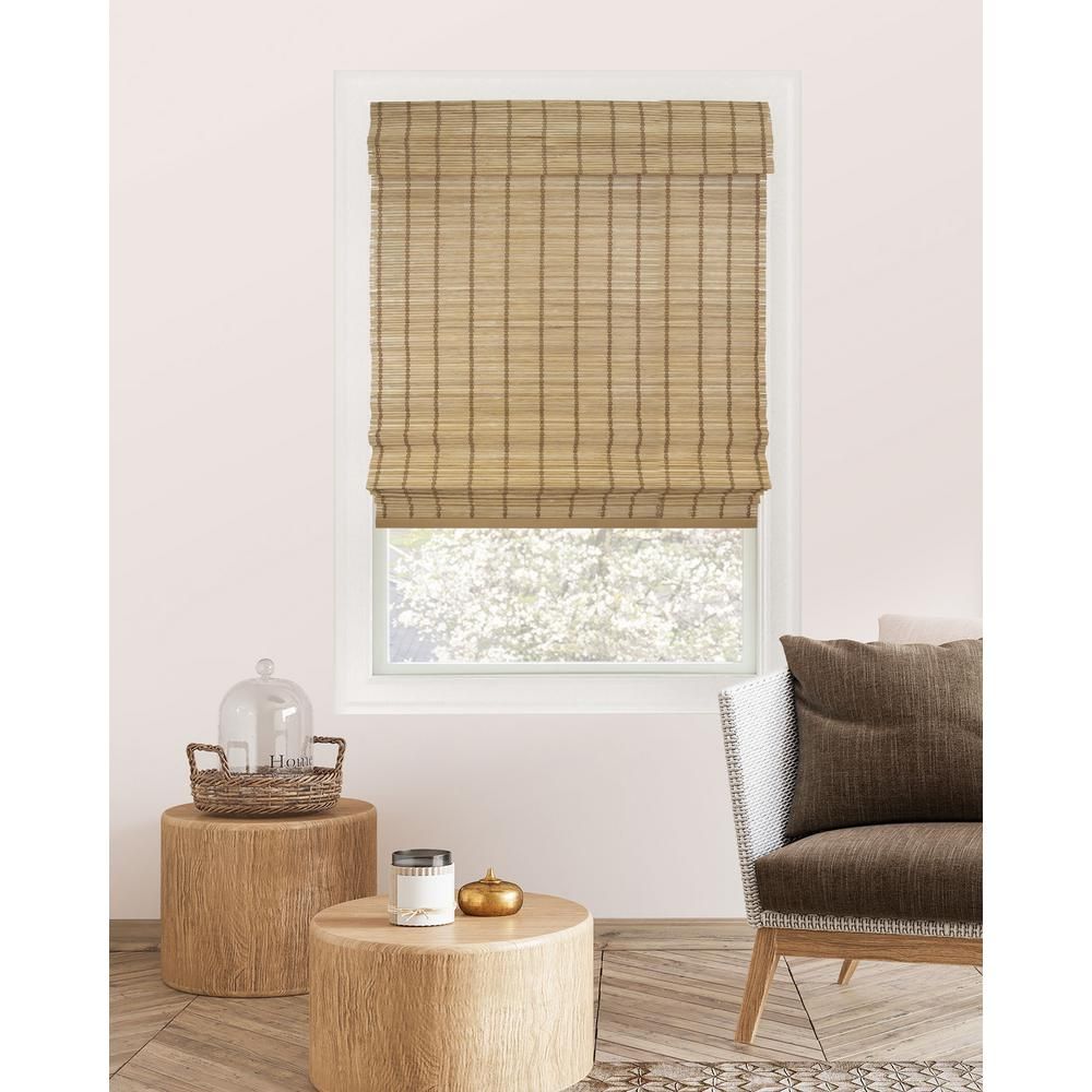 Chicology Premium True-to-Size Brown Deer Cordless Light Filtering Natural Woven Bamboo Roman Shade  | The Home Depot