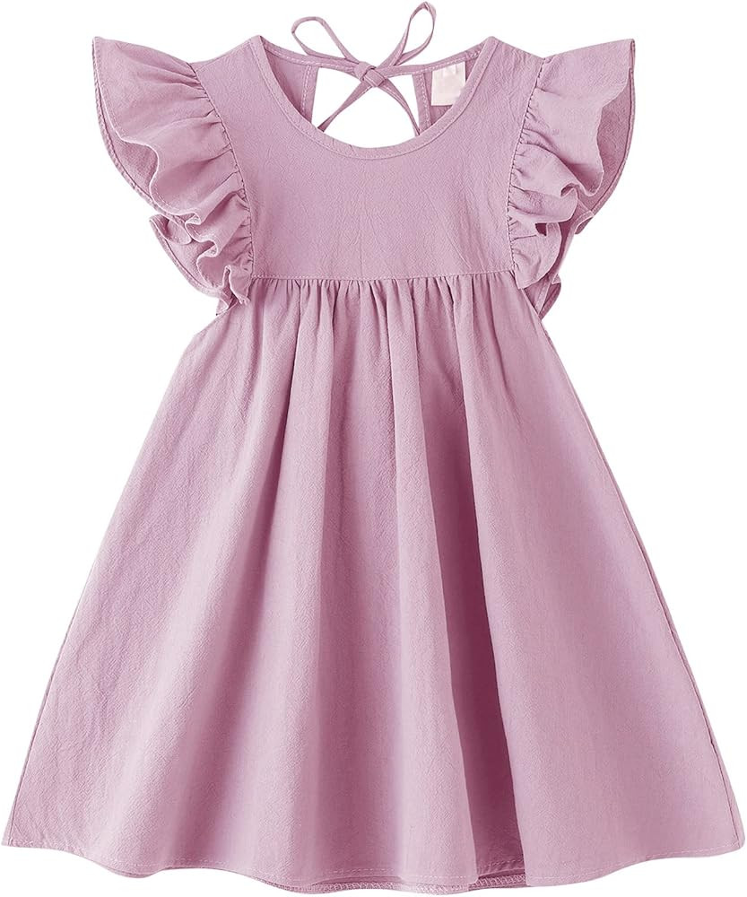 JNKLWPJS Toddler Linen Dress Baby Girls Ruffle Halter Sleeveless Casual Party Dresses | Amazon (US)
