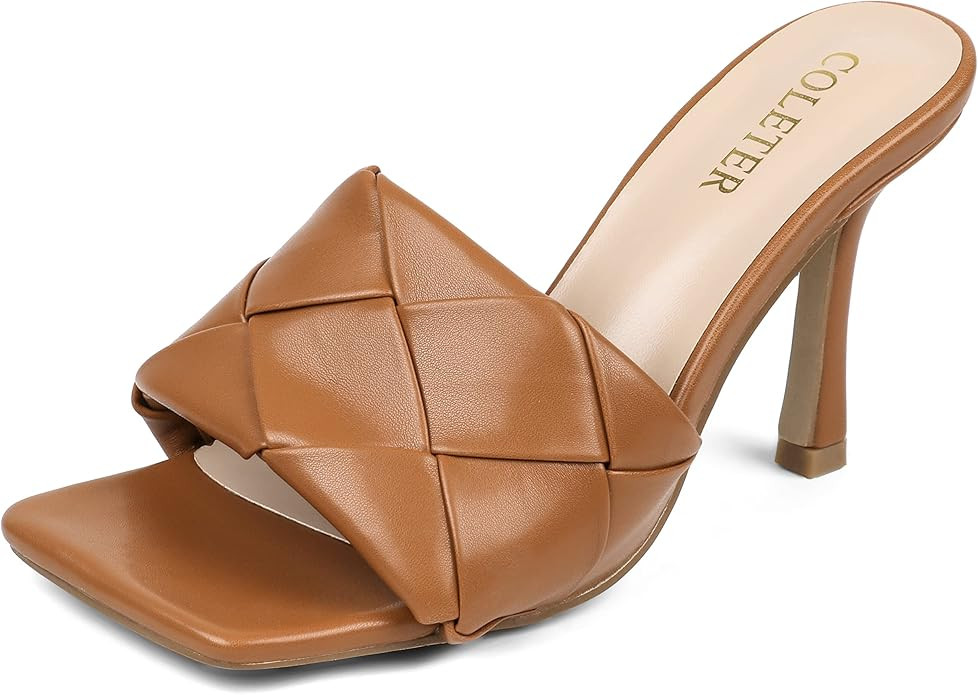 COLETER Women's Square Open Toe Sandals Stiletto Heeled Woven Mule Sandals Quilted Backless Class... | Amazon (US)