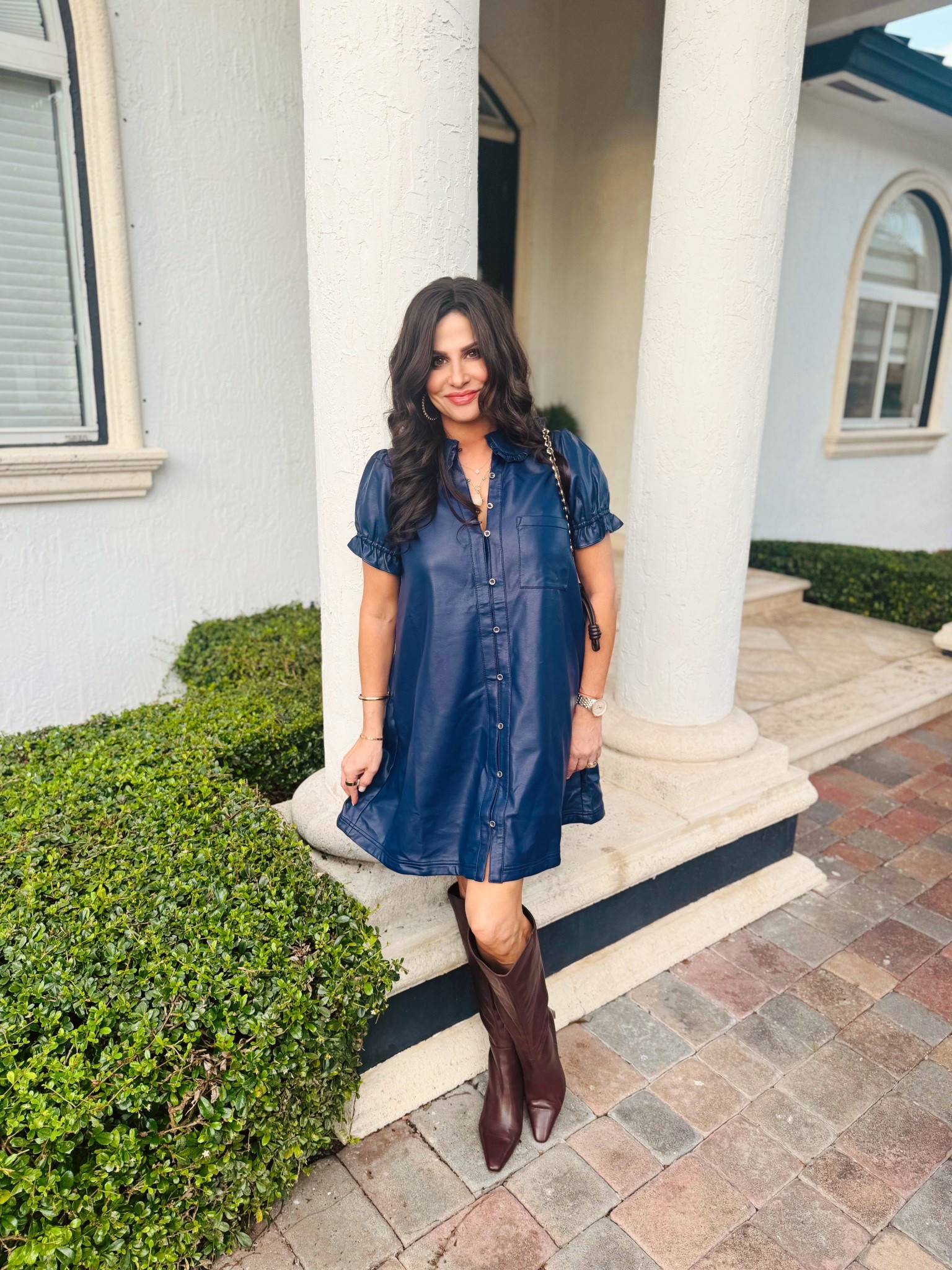 Faux leather dress is amazing ! Dress sm navy is a trending color for the season. 

#LTKOver40 #LTKSaleAlert #LTKSeasonal