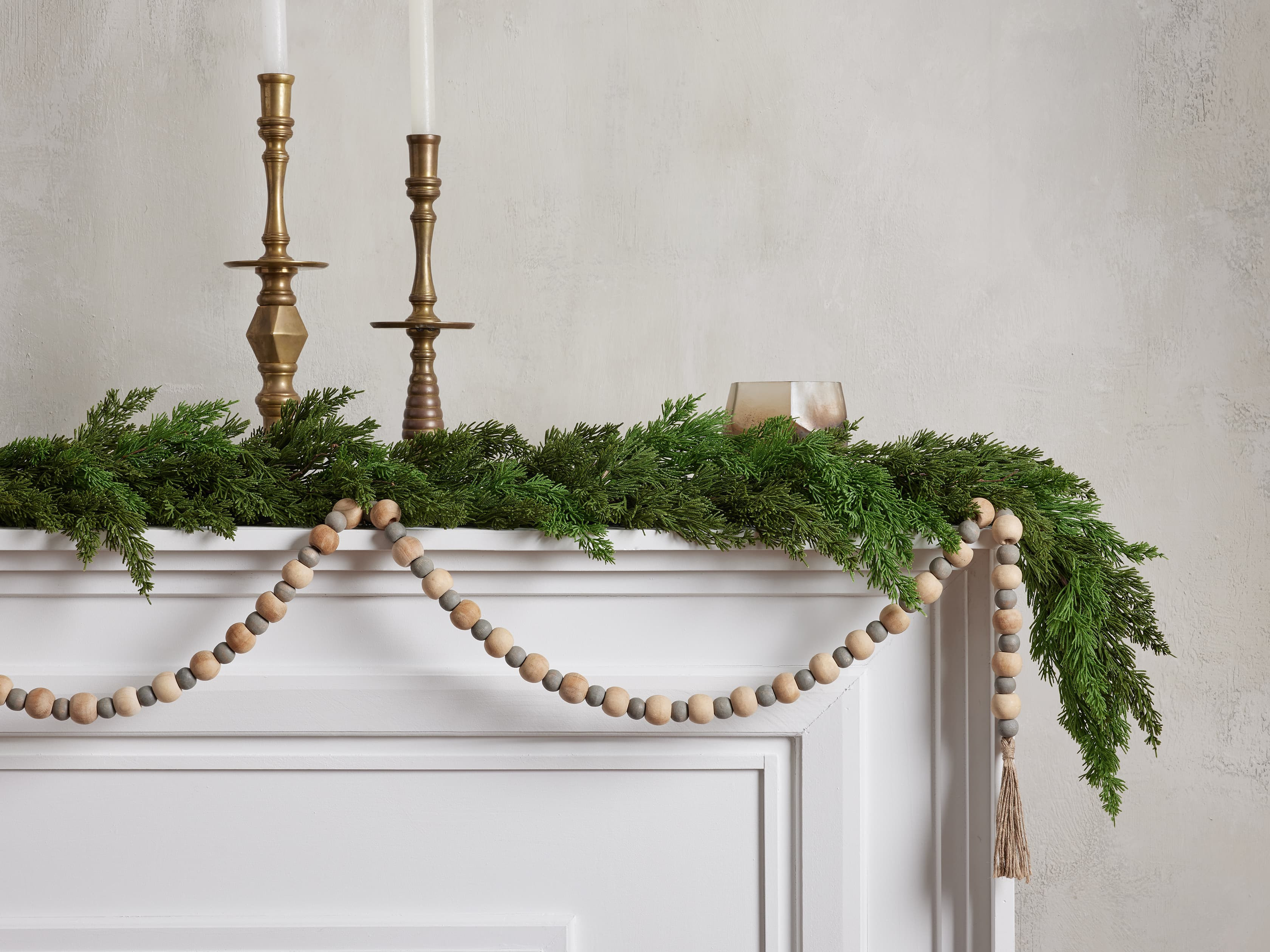 Wooden Tasseled Garland in Grey | Arhaus
