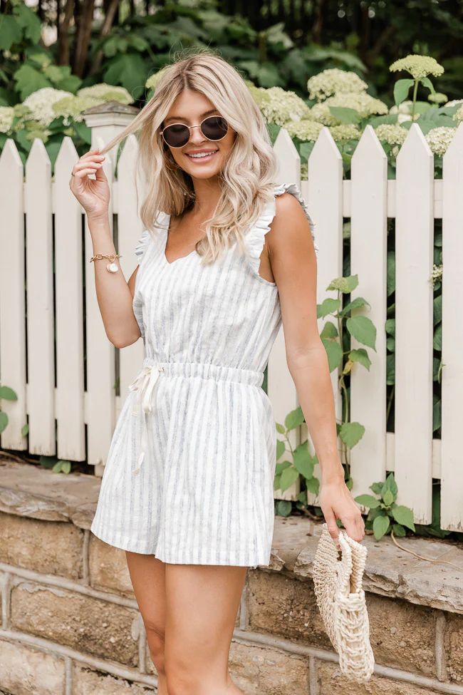 Singing With Me Blue Striped Linen Romper | The Pink Lily Boutique