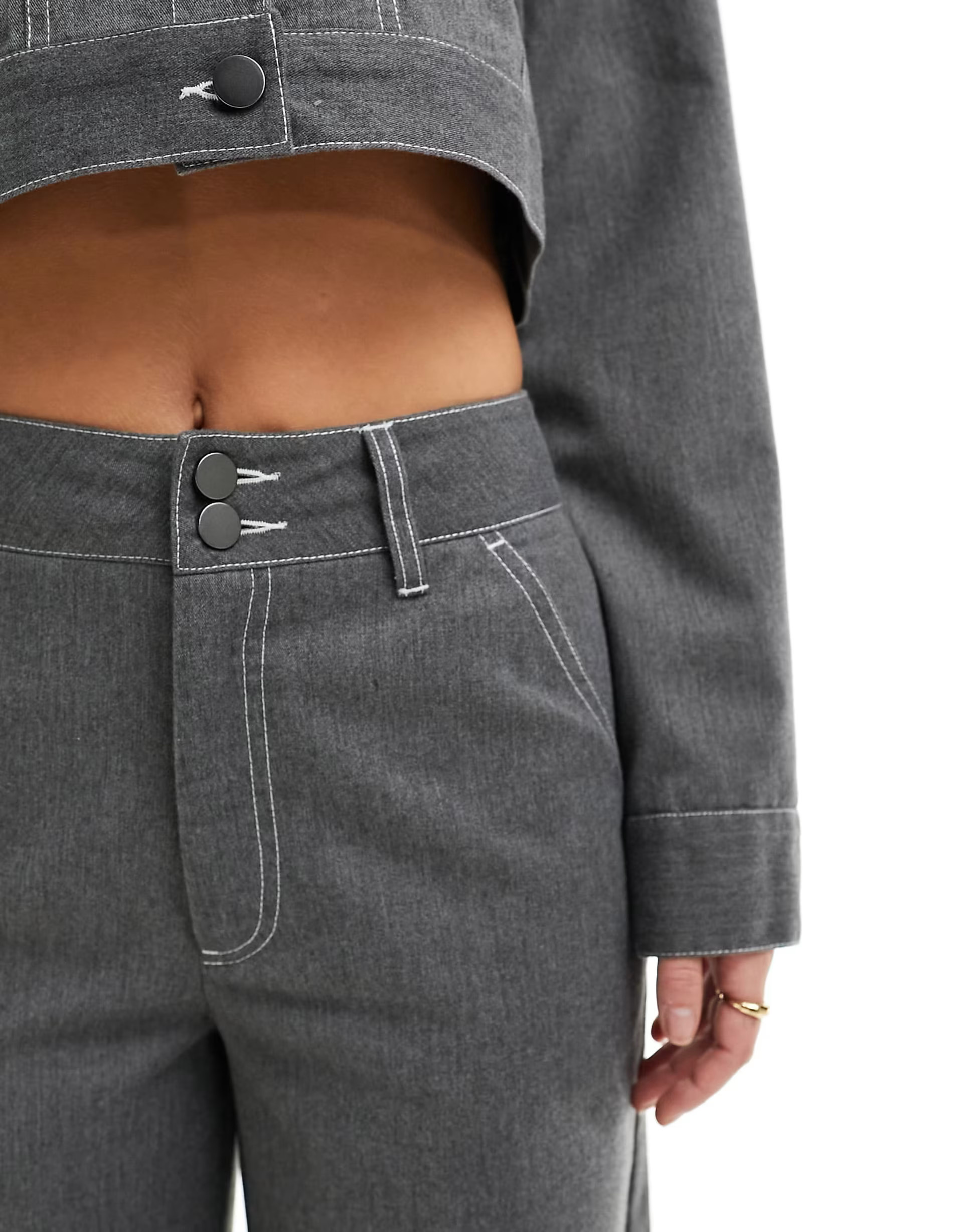 ASOS DESIGN contrast stitch pants in gray - part of a set | ASOS | ASOS (Global)