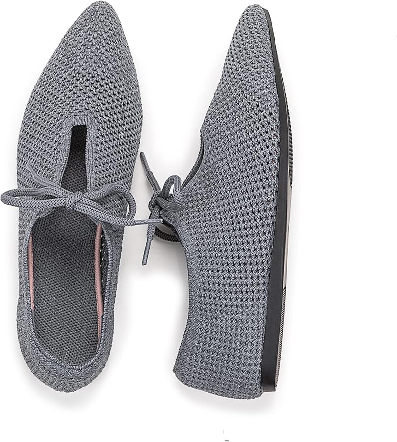 LYTIYO Women's Flat Knit Shoes Comfortable Memory Foam Point-Toe Shoes Slip on Shoes with Shoelac... | Amazon (US)