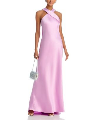 AQUA Long Satin Tie Neck Gown - Exclusive  | Bloomingdale's Women | Bloomingdale's (US)