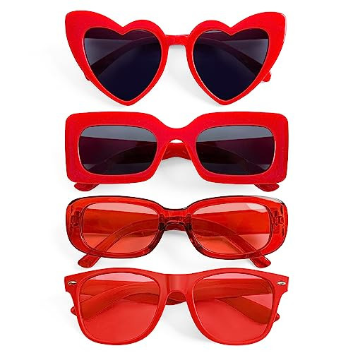 SUNOVELTIES 4 Mixed Red Style Sunglasses Retro Party Favors Bulk Classic Eyewear Costume Glasses for Women | Amazon (US)