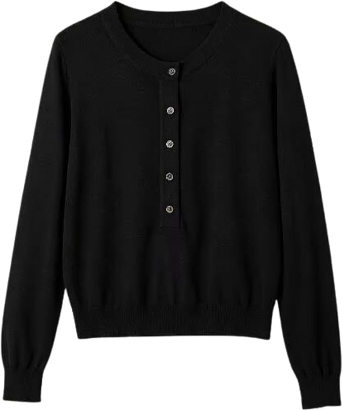 FindThy Women\u2019s Henley Knit Top Long Sleeve Lightweight Sweater | Amazon (US)