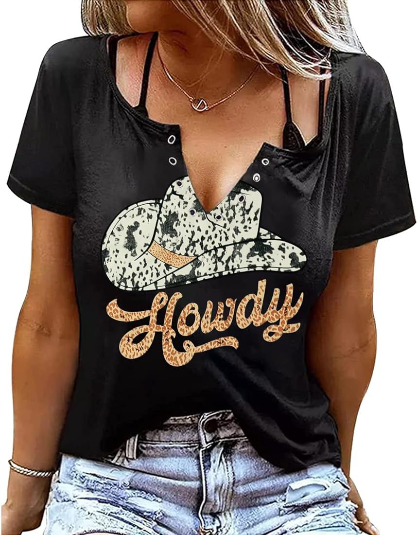DUTUT Howdy Tshirt Women Country Southern Shirts Rodeo Cowgirl Western Shirt Honey Hat Leopard T-... | Amazon (US)