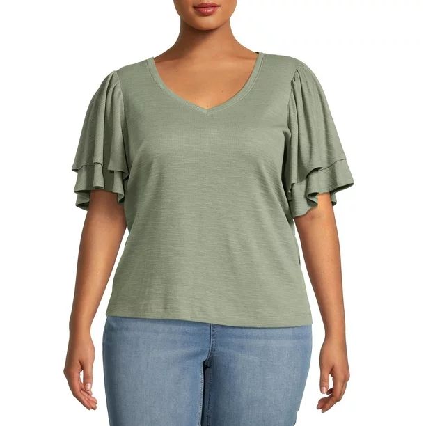 Terra & Sky Women's Plus Size Double Layered Sleeve Top - Walmart.com | Walmart (US)