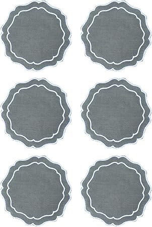 Drink Coasters Set of 6, 6x6 inch, Absorbent Linen Drink Mats with Scalloped Edge, Reusable Handm... | Amazon (US)
